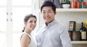 Two students in a kitchen